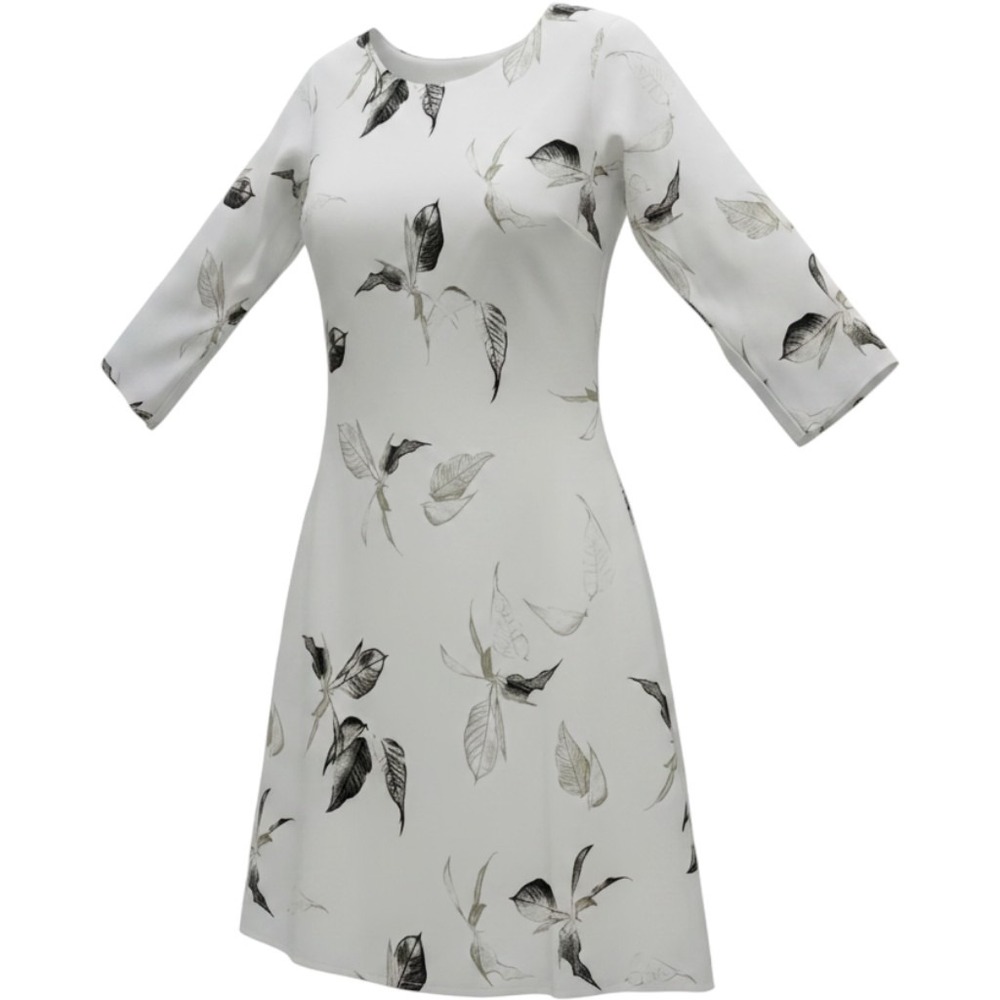 Amavi Womens Fashion White Botanical Leaf Print Long Sleeve A-Line Dress Size 36